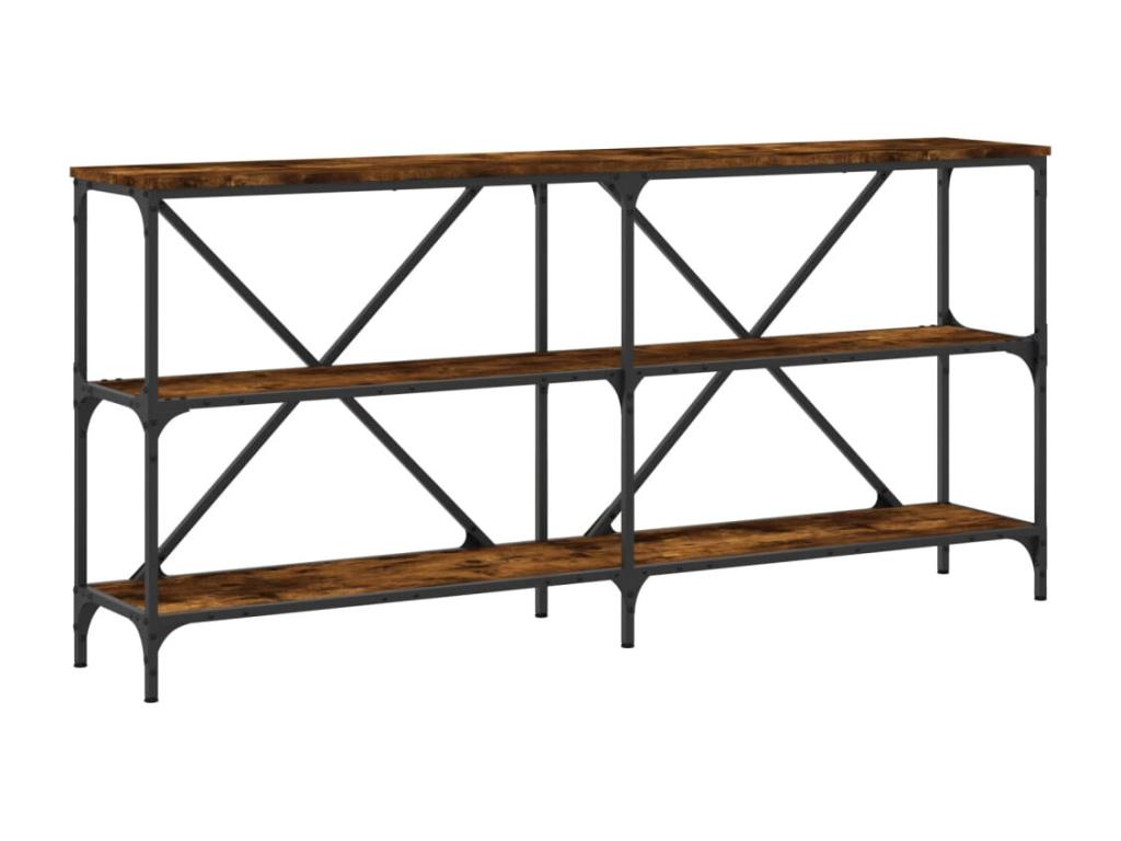 Smoked oak console table 160x30x75 cm engineered wood and iron KSRP91321