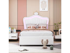 Upholstered bed 90x200 with 2 drawers - PU leather padding - Crown-shaped headboard - White NSEJ31038