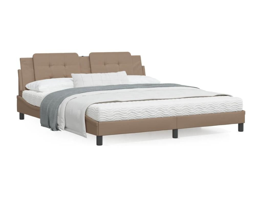 Bed frame with Zensova LED cappuccino 180x200 faux leather WBRC67731