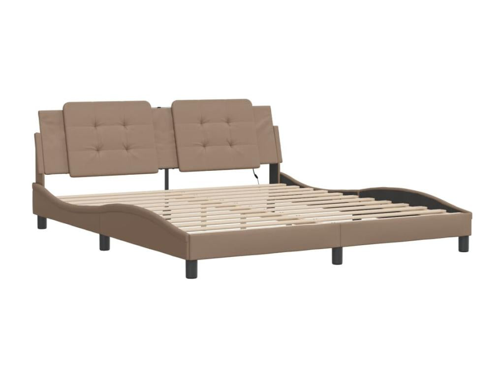 Bed frame with Zensova LED cappuccino 180x200 faux leather WBRC67731
