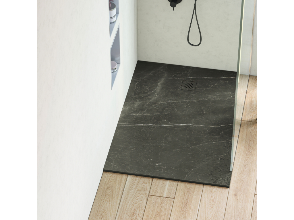 Zensova Extra-Flat Shower Tray - Zensova Texture, Marble Print - L200 x W100 x H2.6 cm - Zensova FIXO00533