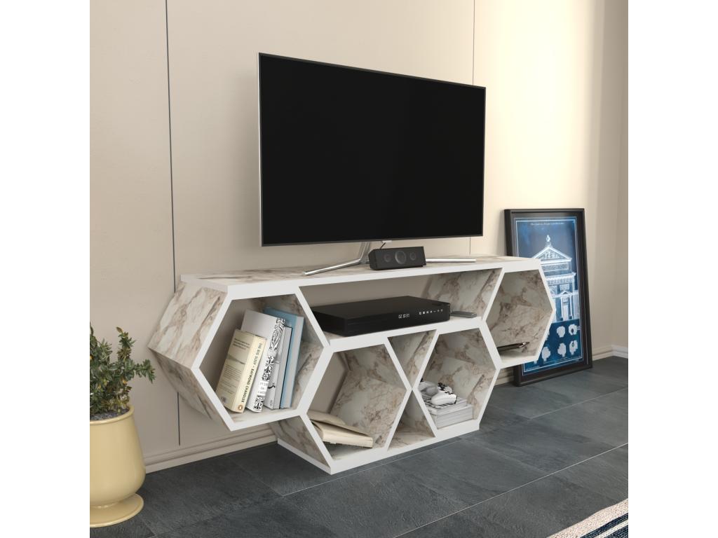 Zensova reversible honeycomb-shaped TV stand with white marble effect XXZD37537