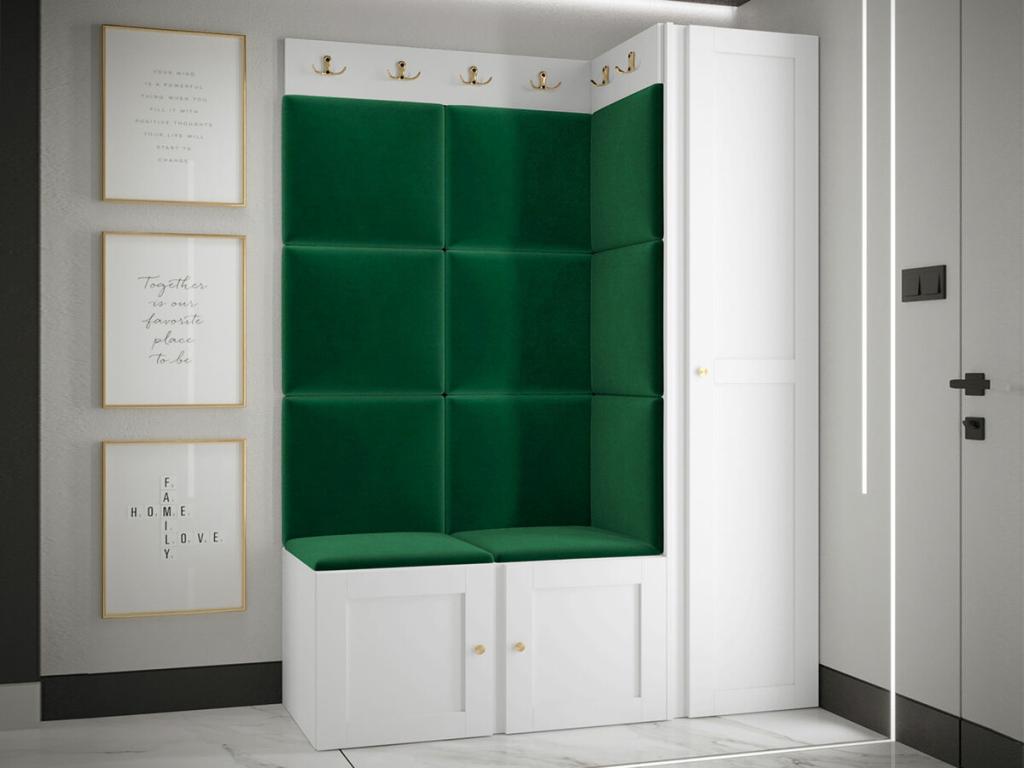 Lumenao 377 Hallway Unit 186x124x46cm White - Green Laminate - Upholstery - Lumenao OFLJ66289