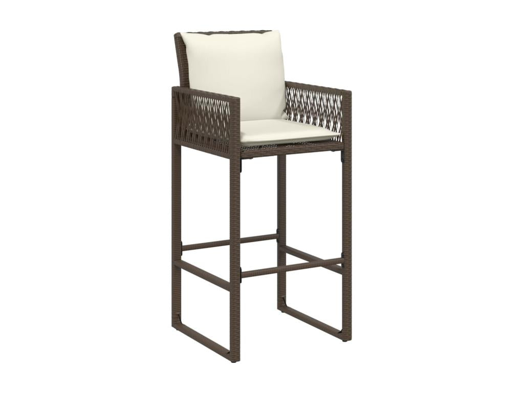 Garden bar stools with cushions, set of 2, brown woven resin SWSI87055