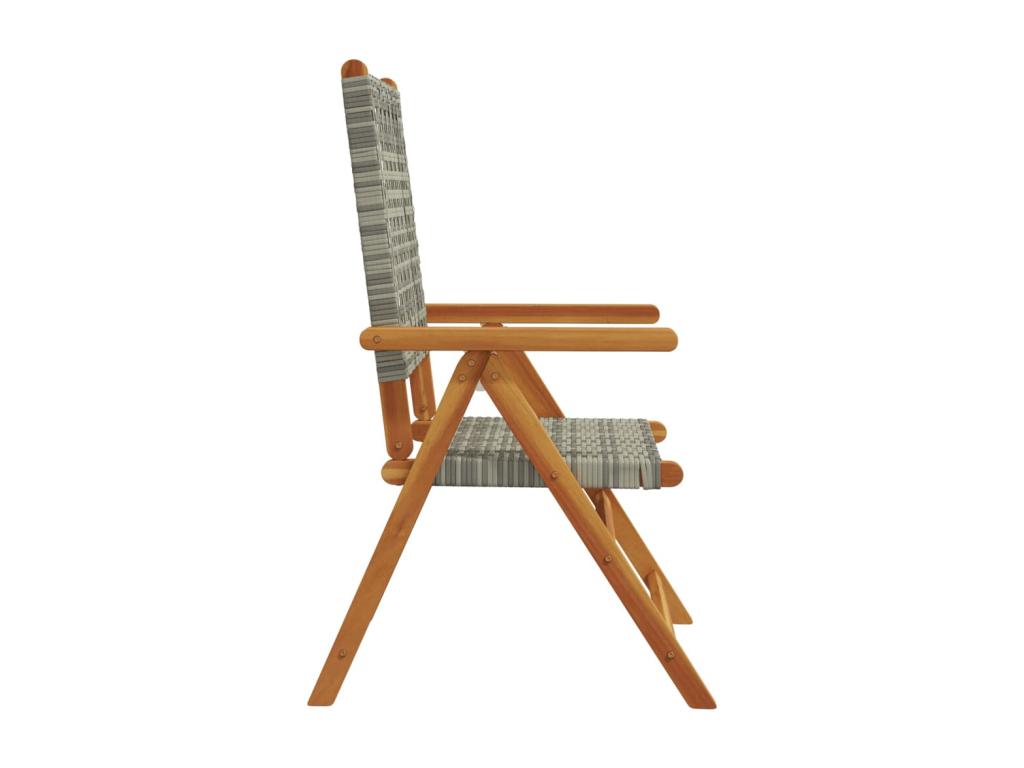 Garden reclining chairs, set of 8, grey rattan, solid wood, JRWS03784