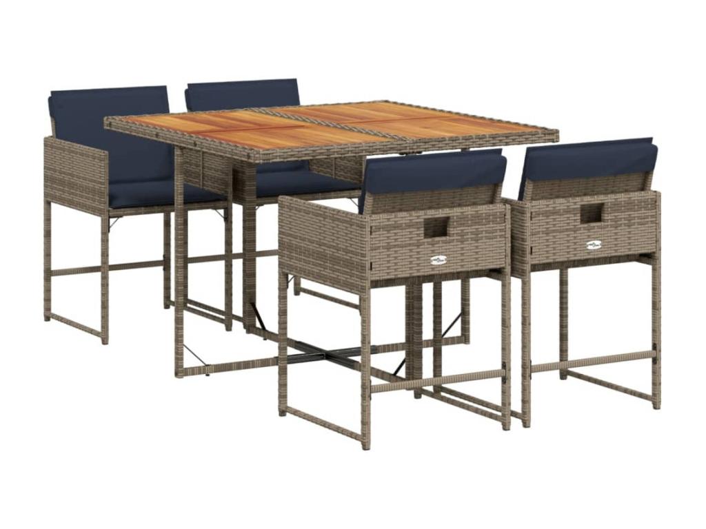 5-piece garden dining set with grey resin wicker cushions YRZO54662