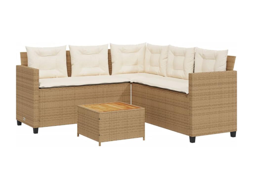 Beige L-shaped garden sofa with table and cushions OKYR44699
