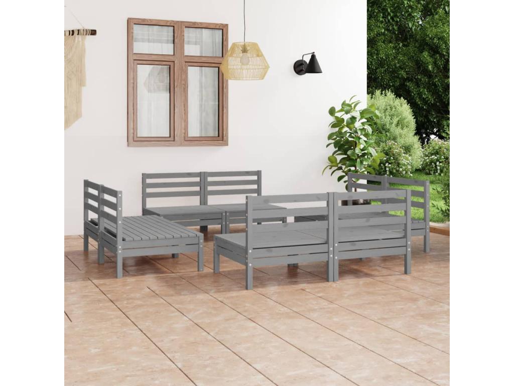 8-piece garden furniture set, Grey, Solid Pine Wood FOUE03917