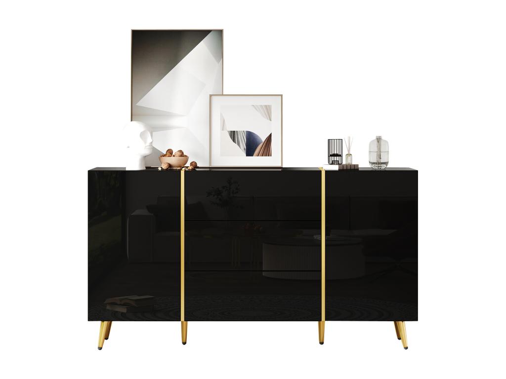 Sideboard with 2 doors and 3 drawers - 140x40x76 cm - Particleboard and gold legs - Glossy white VINV23777