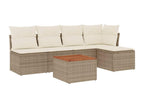 6-piece beige woven resin garden furniture set with cushions FLIO91783