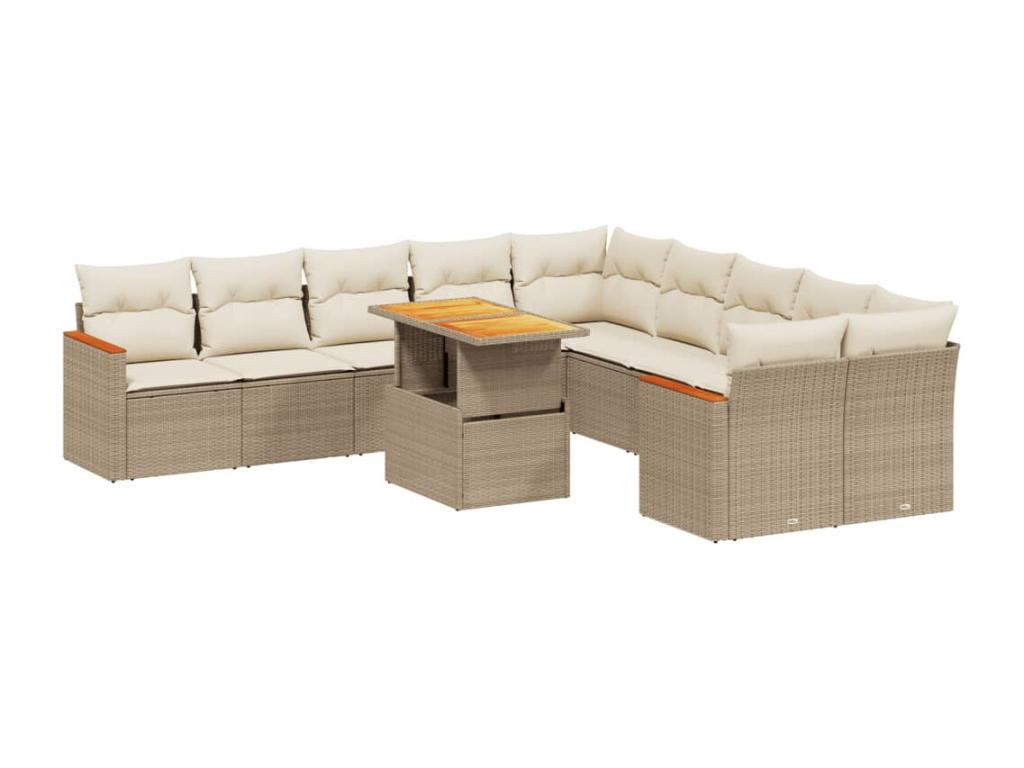 11-piece garden furniture set with beige cushions, woven resin KUME82224