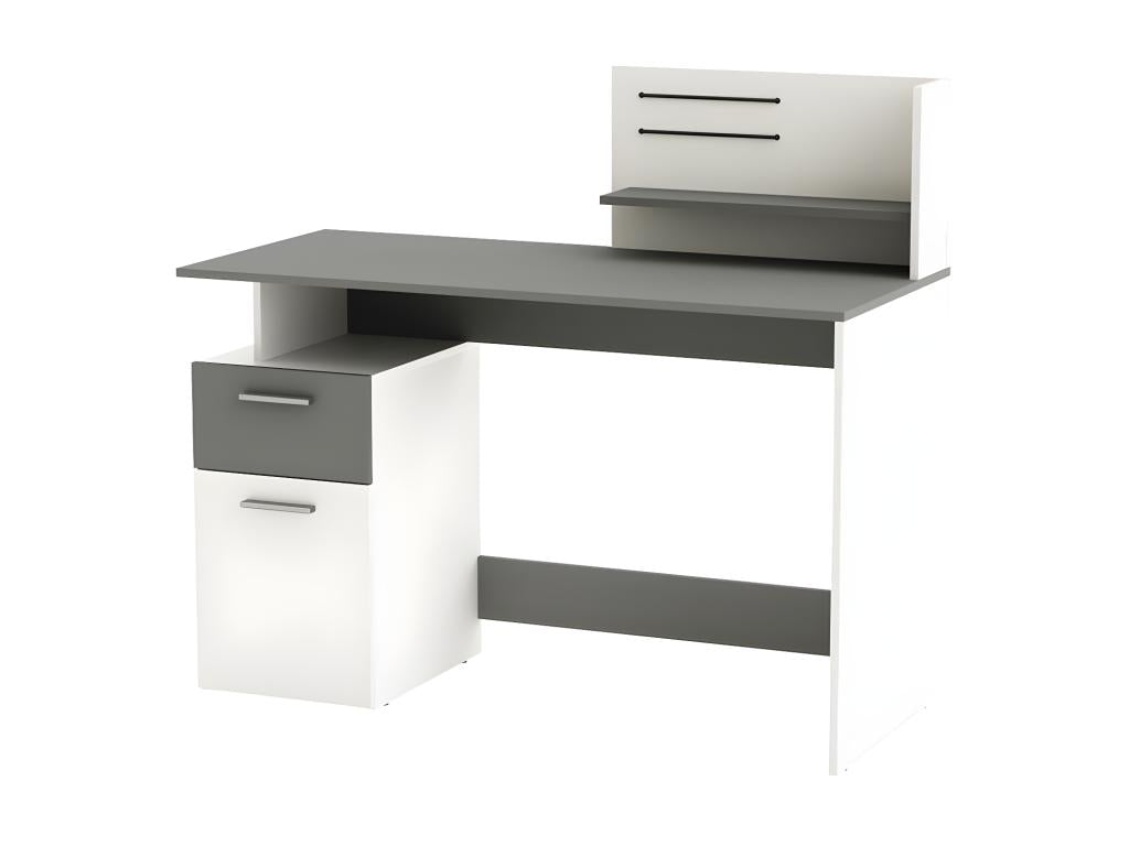 Desk with 1 door and 1 drawer, Grey/White - Zensova - W 121 x D 55 x H 110 cm EOPO20696