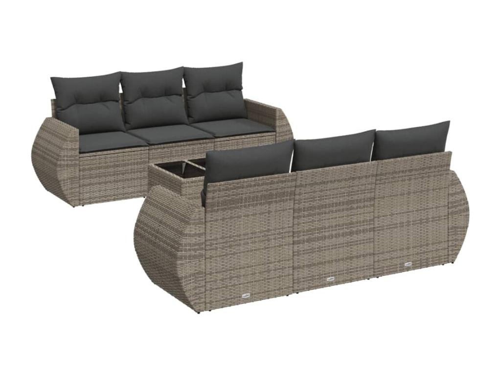 Garden furniture set with cushions, 7 pieces, grey woven resin XADC07191
