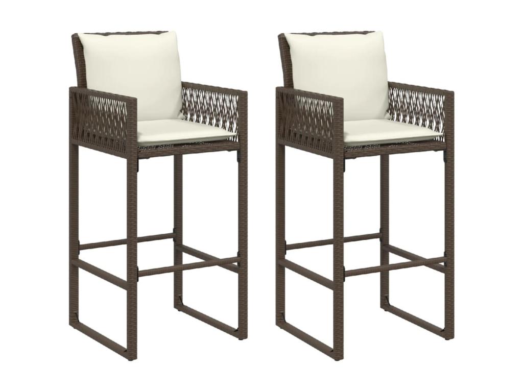 Garden bar stools with cushions, set of 2, brown woven resin SWSI87055