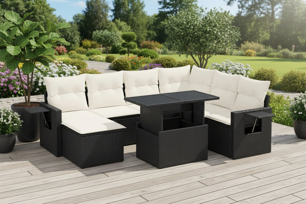 9-piece garden furniture set with cushions, Zensova woven resin RNRD64782