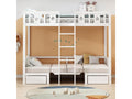 Bunk bed 90x200cm - 2-in-1 self-upholstered bed-desk with 2 drawers and ladder - wooden children's bed - white KBMF51941