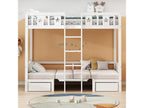 Bunk bed 90x200cm - 2-in-1 self-upholstered bed-desk with 2 drawers and ladder - wooden children's bed - white KBMF51941
