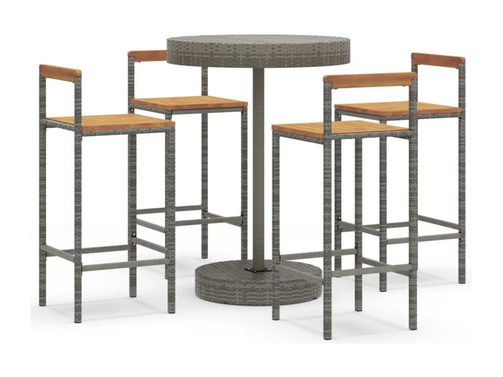 Lumenao YYUZ33568 5-Piece Grey Poly Rattan/Solid Wood Garden Bar Set