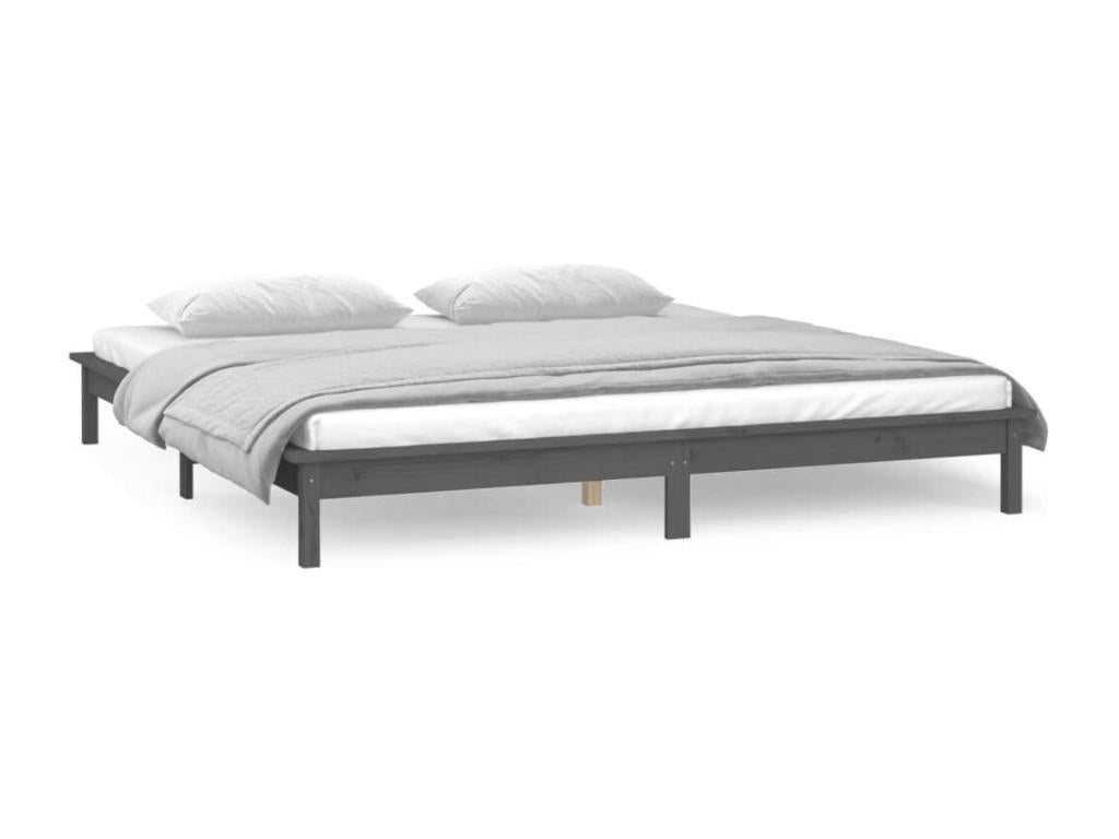 Gray LED bed frame 140x190 cm solid wood GFWF61748