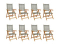Garden reclining chairs, set of 8, grey rattan, solid wood, JRWS03784
