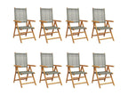 Garden reclining chairs, set of 8, grey rattan, solid wood, JRWS03784