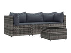 4-piece garden furniture set with cushions, grey woven resin NCQN18594
