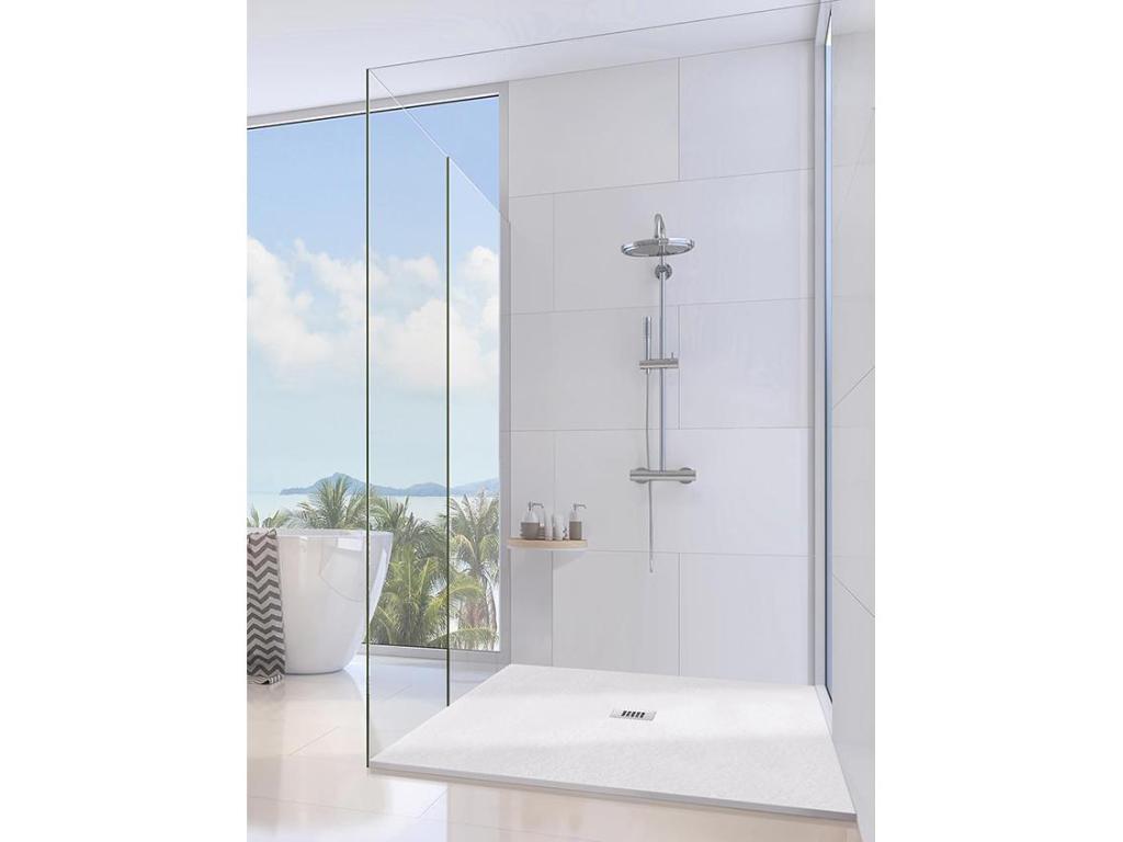 Lumenao Extra Slim White 65x115 cm Shower Tray in Synthetic Resin and Marble Dust with Free Drain NWXY64156