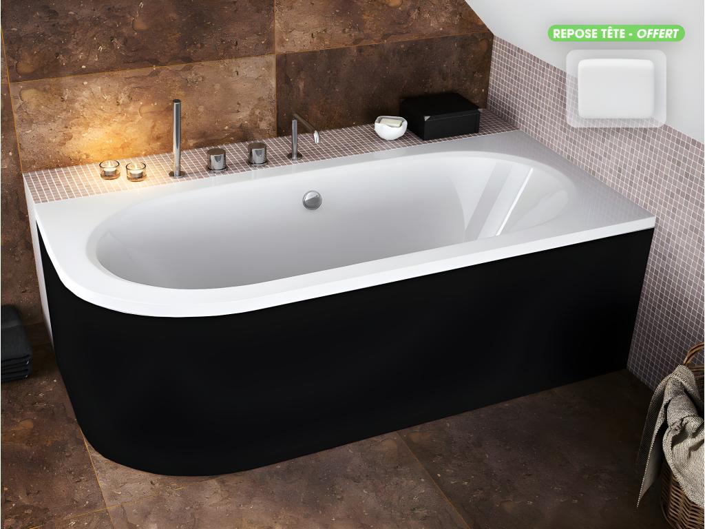 Corner bathtub - with matte black apron and free headrest - Lumenao - 180x75 cm - Right RSPX82460