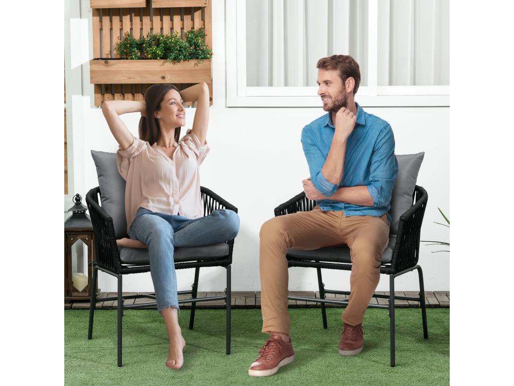 Set of 2 metal PE rope garden chairs with cushions WYWD81136