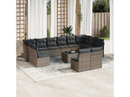 13-piece garden furniture set with cushions, grey woven resin JIBV56886