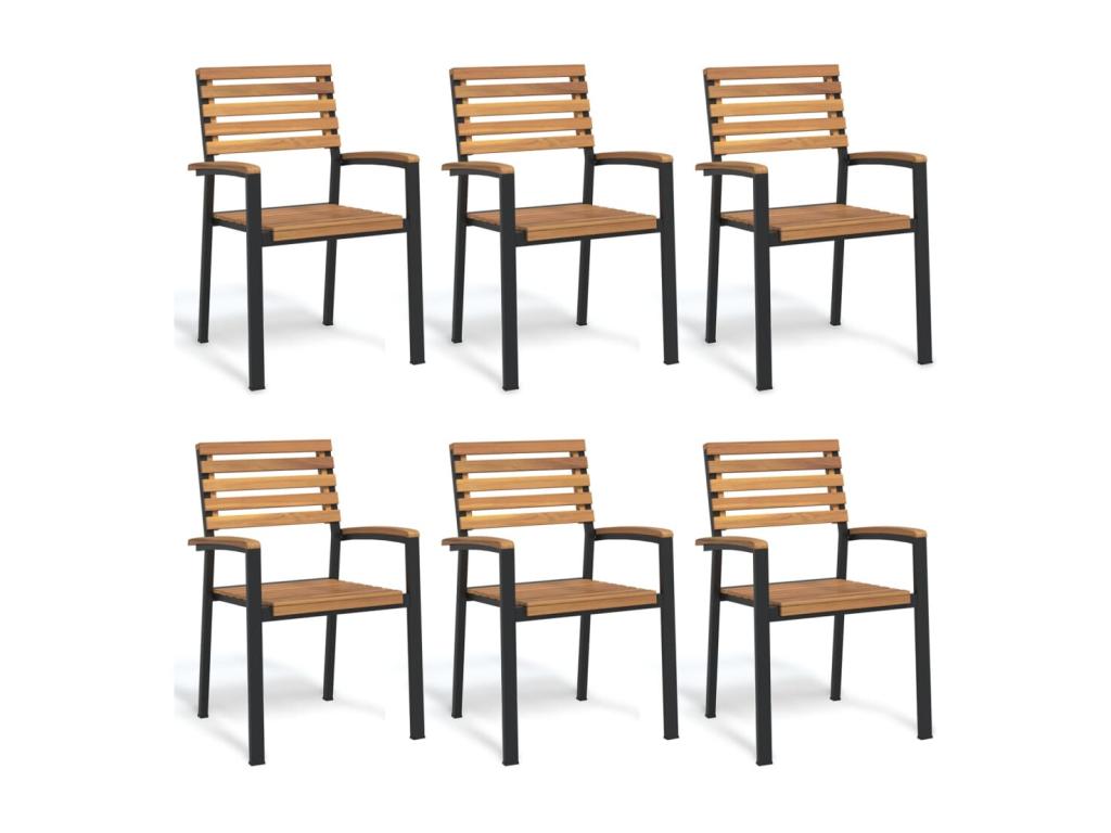 Lumenao OLET36499 6-Piece Stackable Garden Chairs in Solid Wood and Metal