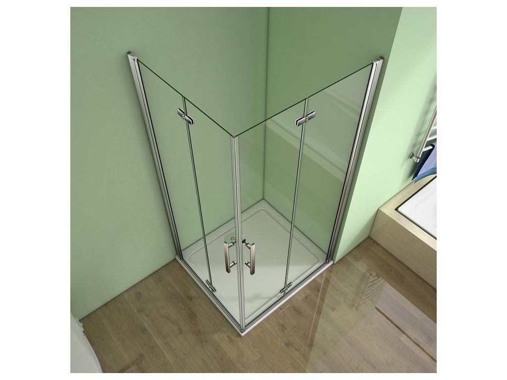 HJLL16156 Pivoting and folding shower enclosure 100x100x195cm in 6mm tempered glass with anti-limescale coating and stainless steel handle