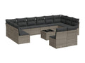 13-piece garden furniture set with cushions, grey woven resin JIBV56886