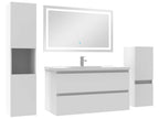Bathroom furniture set 100cm single sink column mirror LED White KZRW68146