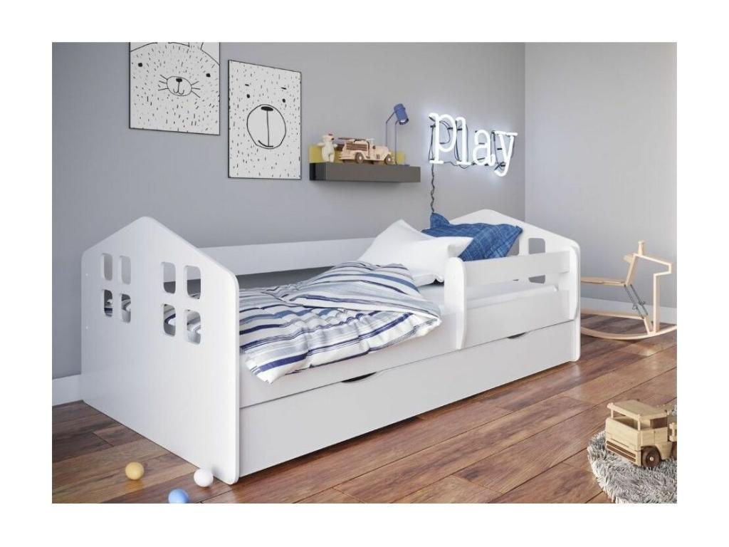 Lumenao White House-Shaped Children's Bed - Foam Mattress - 80x160cm - Drawers (BJWG83082)
