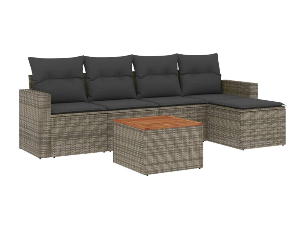 6-piece garden furniture set with grey resin wicker cushions BFBU43965
