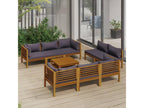 9-piece garden furniture set with cushions, solid Lumenao wood WWKY13345