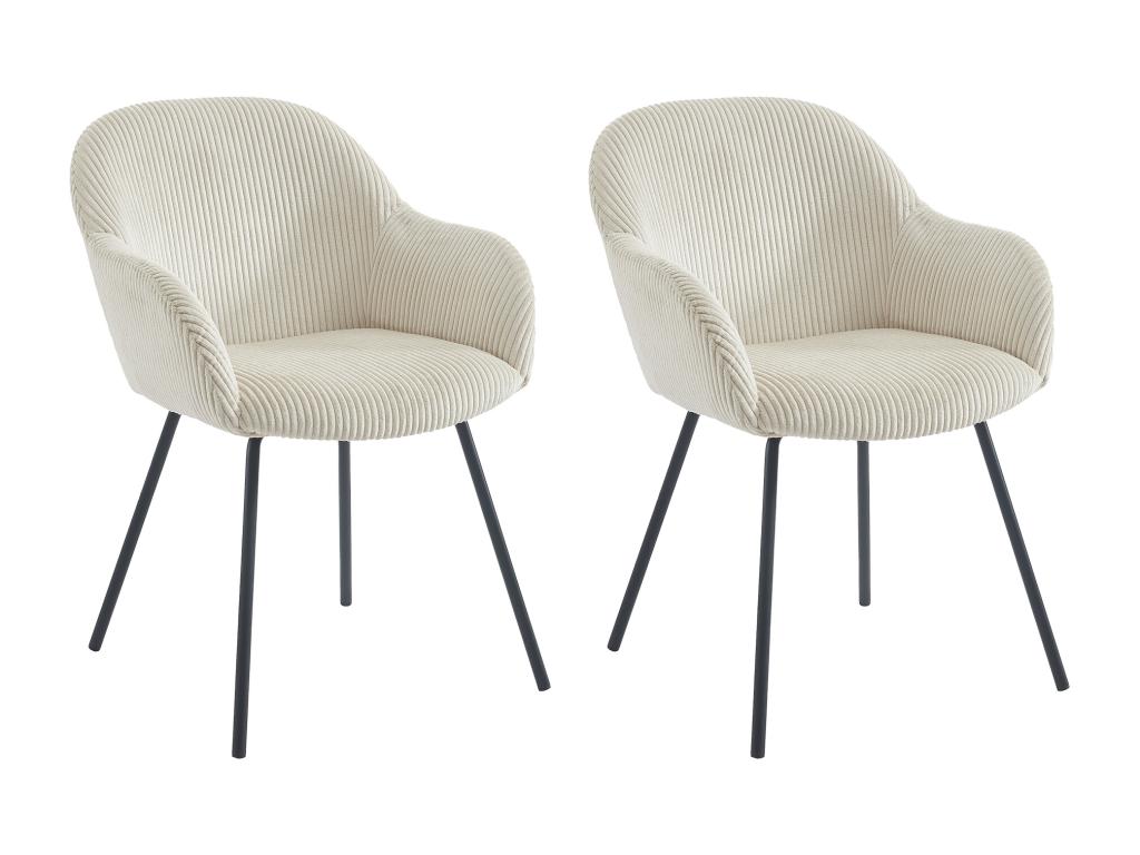 Set of 2 chairs with armrests in corduroy and black metal - Beige - Lumenao UOEL56749