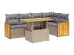 6-piece garden furniture set with cushions, beige woven resin ECUV50821