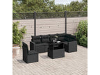 7-piece garden furniture set with cushions, black woven resin GJSY40586