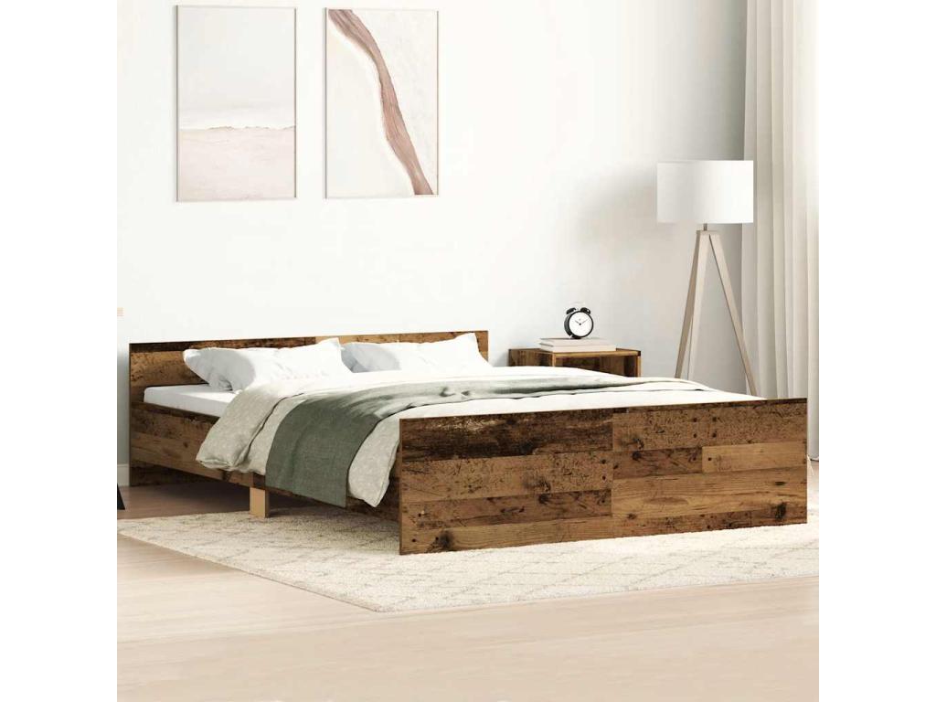 Bed frame without mattress, aged wood, 150x200 cm, engineered wood, SJKP53431