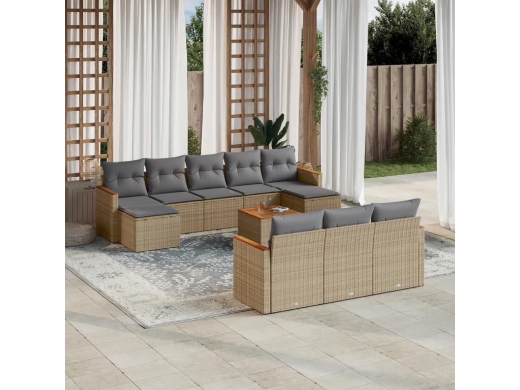 Zensova 11-piece garden furniture set and cushions, beige woven resin, RYPH34556