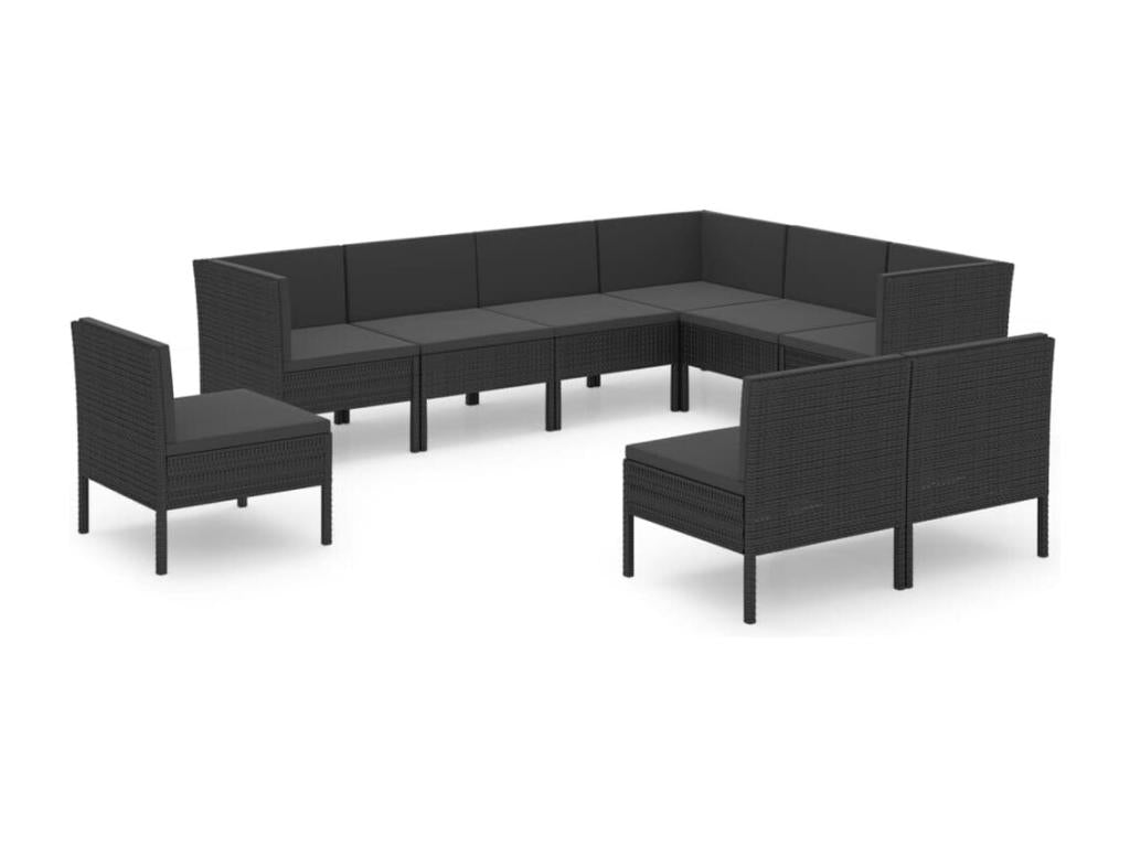 9-piece garden furniture set with cushions, black woven resin, DNEC88915