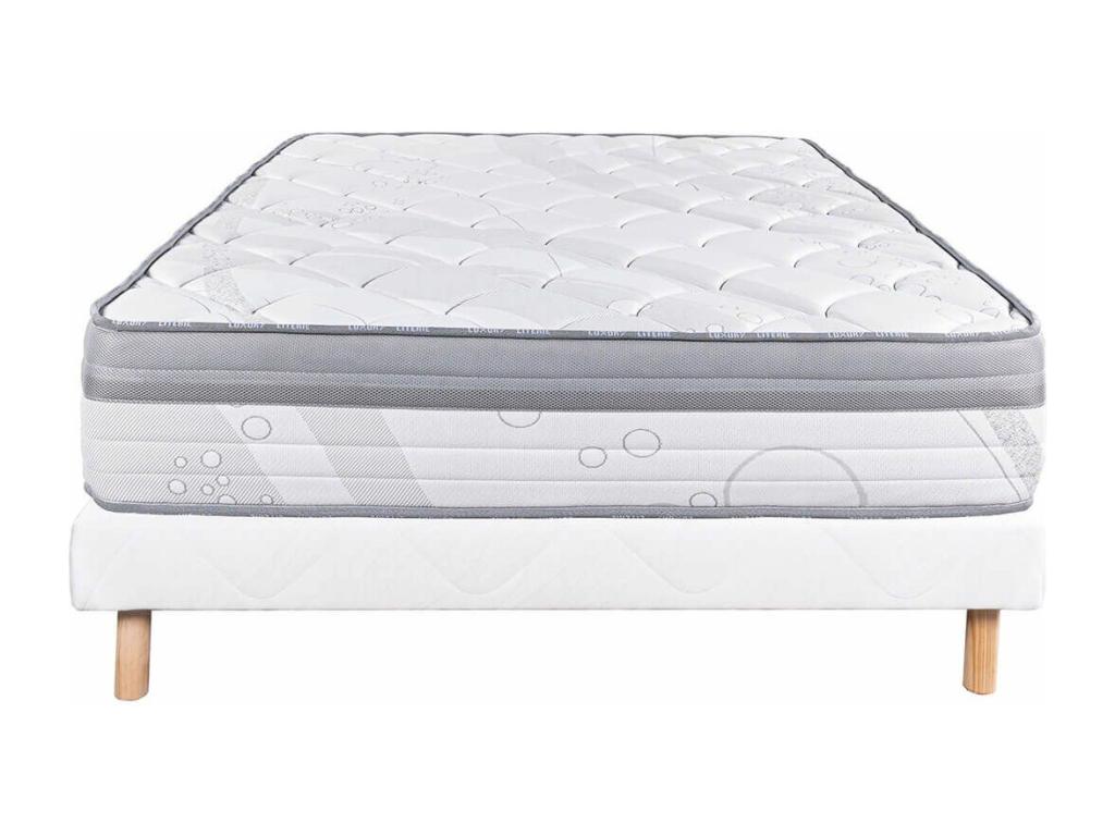 Lumenao - Spring Mattress Set, 26cm Thick, Upholstered Bed Base, White, 160x200 cm EBCP07097