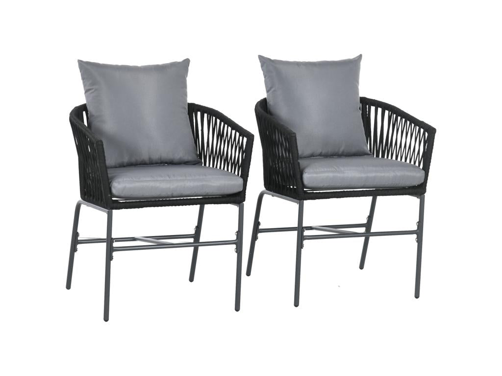 Set of 2 metal PE rope garden chairs with cushions WYWD81136