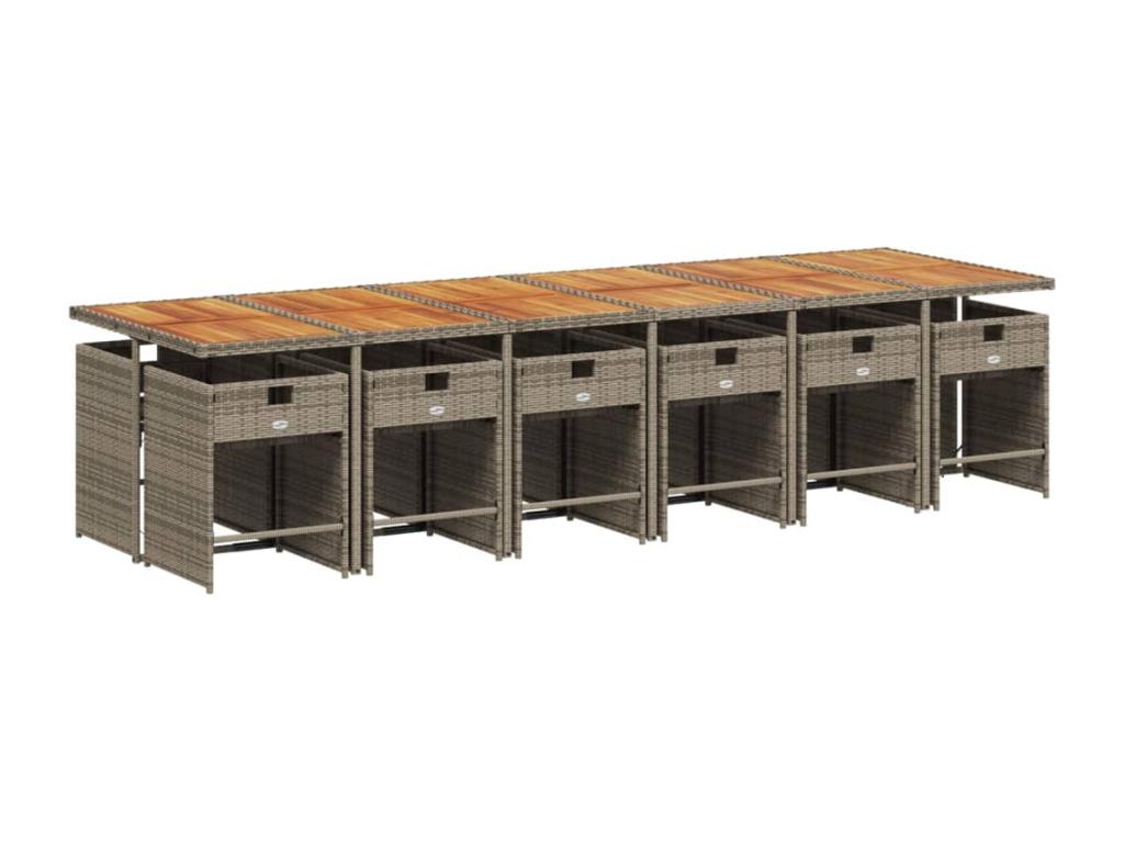 13-piece garden dining set with cushions, grey woven resin MFDG09357