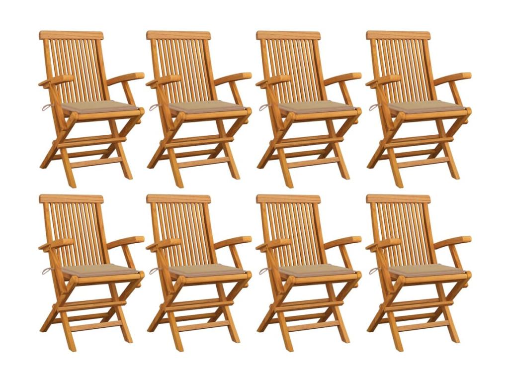 Garden chairs with beige cushions, 8 pieces, solid teak wood, 2 TPBX01003