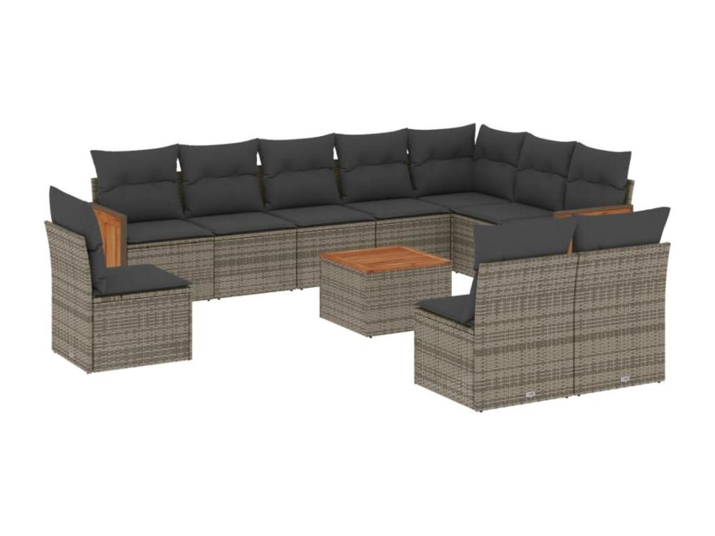 11-piece garden furniture set with grey resin wicker cushions VAOO60704