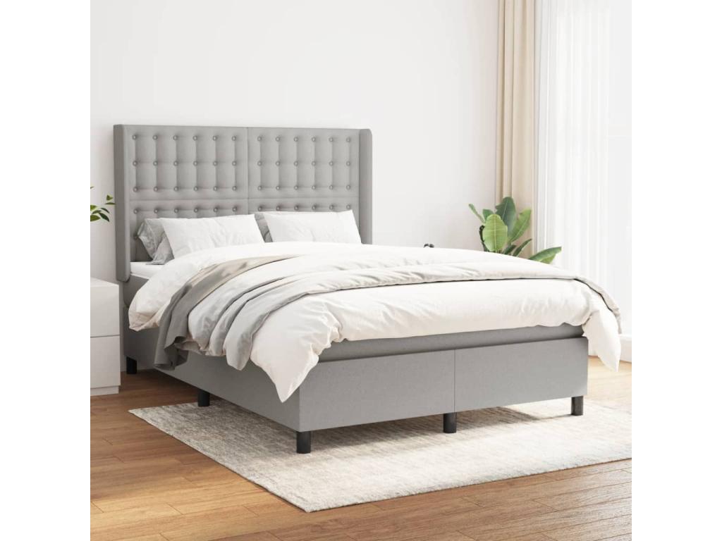 Upholstered bed base with mattress, light grey, 140x190cm, fabric YWLF24582
