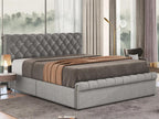Upholstered storage bed 140x200cm - velvet fabric - adjustable headboard - Grey PZEU80605